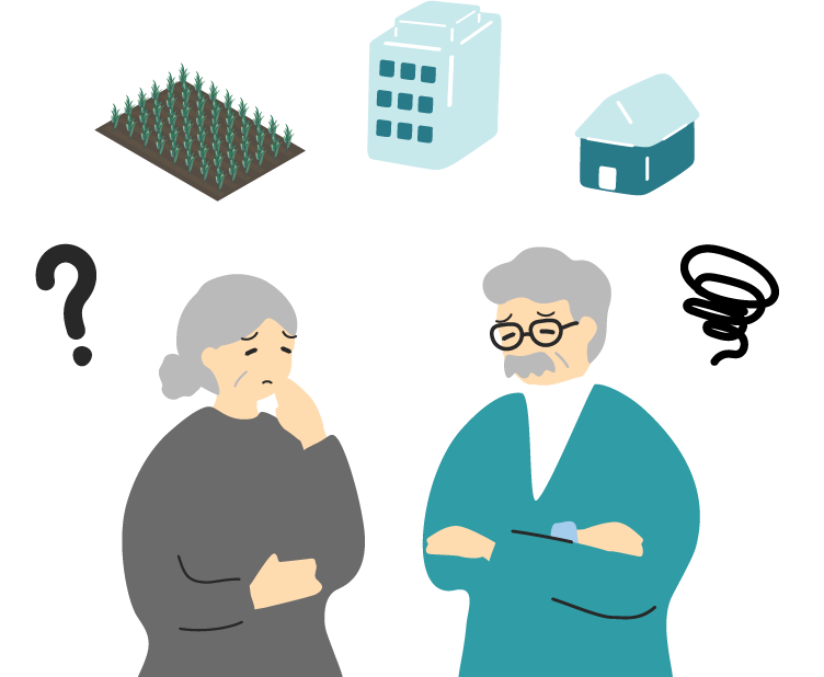 悩むシニア男女